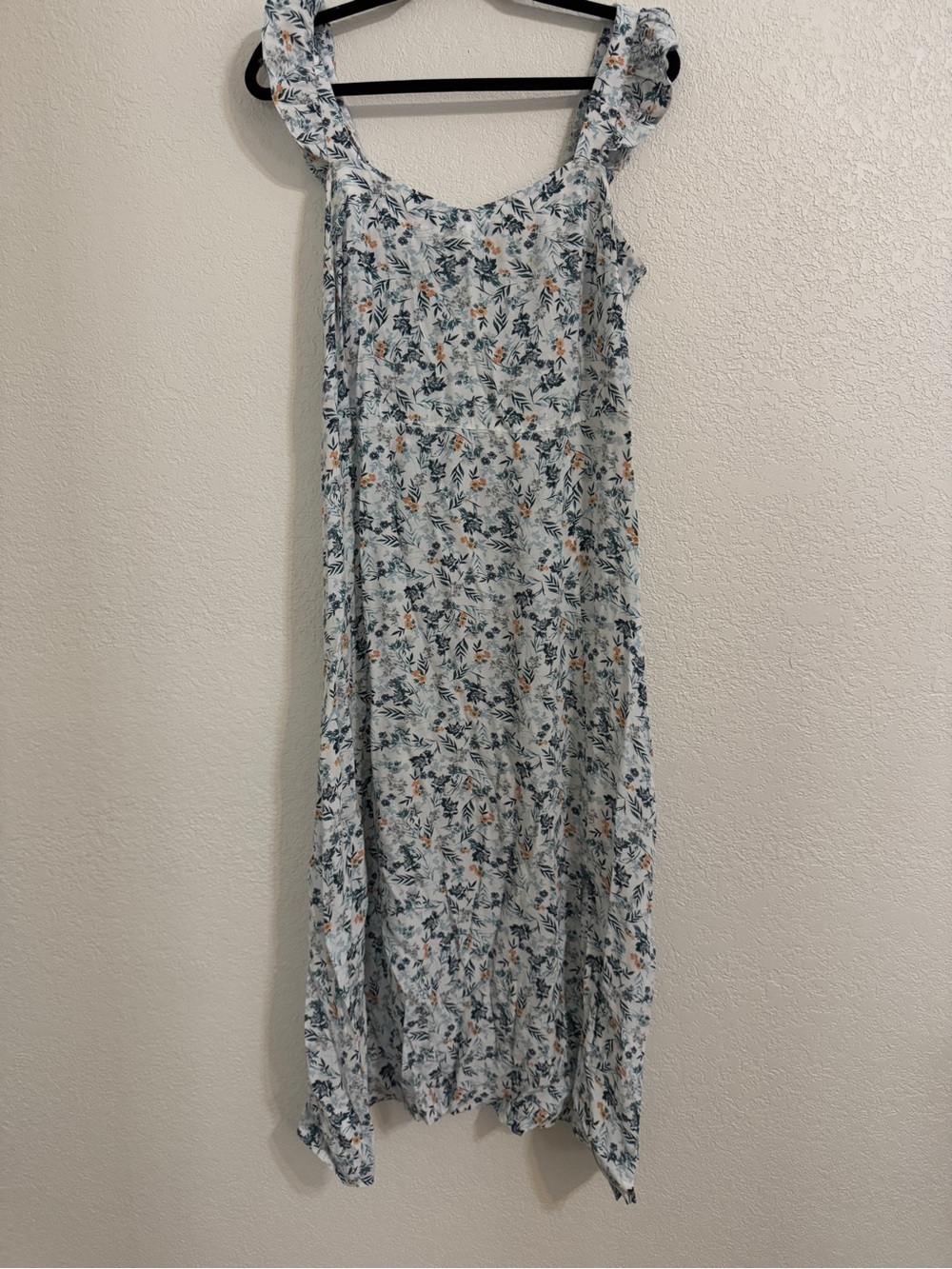 #2 LOFT Light Blue Floral Ruffled Strap Midi Dress